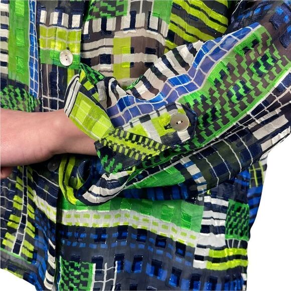 RUBY RD Green And Blue sheer blouse - Picture 5 of 7